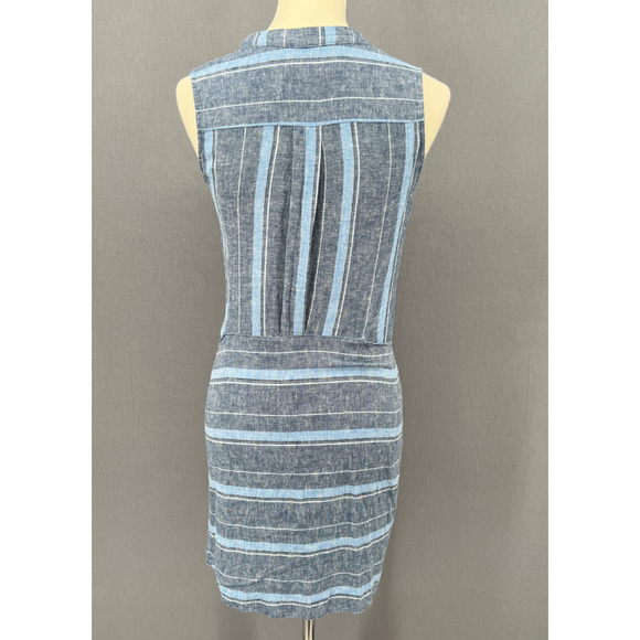Drew Dress Womens XS Morgan Blue Striped Sleeveless Tie Front Linen Blend Shift - Picture 8 of 12
